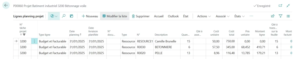 tableau de bord de business central Création et Configuration des Projets 