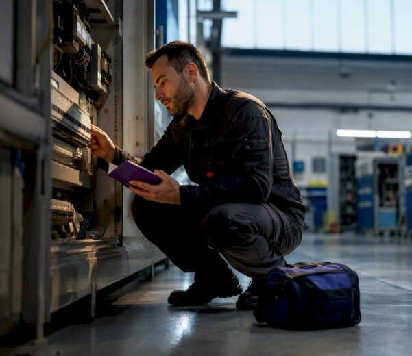Technicien en train de préparer une intervention de maintenance