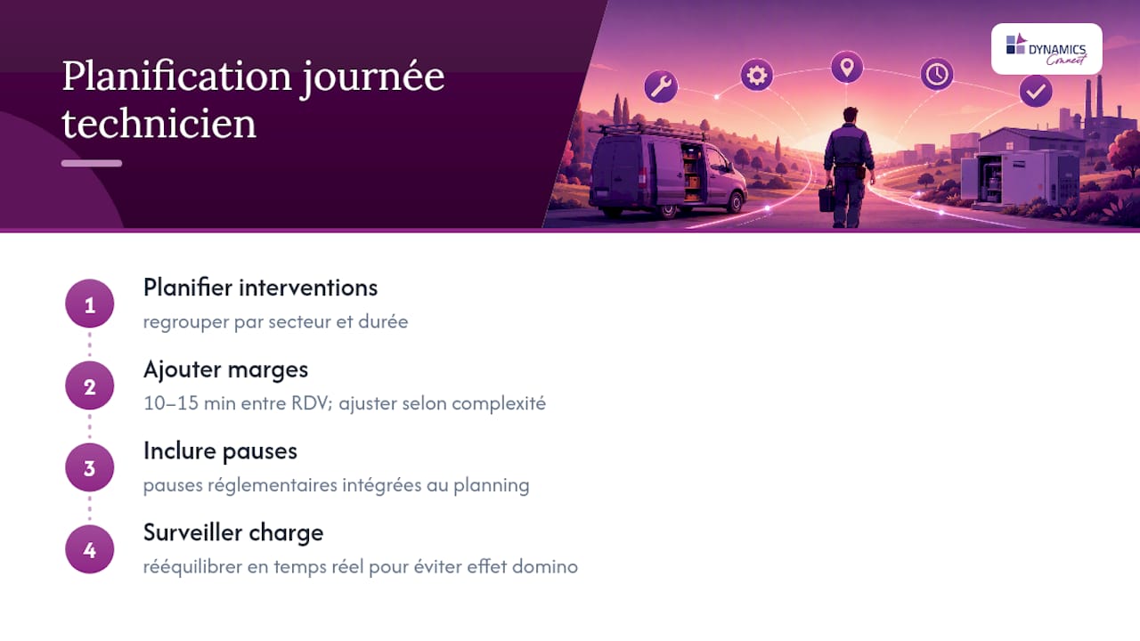 Journée de tournée avec pauses et marges intégrées